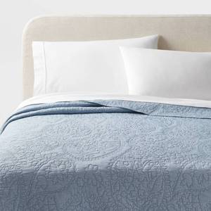 lot 1667 image: King Garment Washed Paisley Stitch Quilt Sky Blue - Threshold Microfiber Coverlet, OEKO-TEX Certified - Retail $89