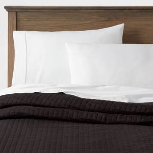 lot 1688 image: King Washed Cotton Sateen Quilt Black - Threshold OEKO-TEX Certified, Midweight, All Ages - Retail $89