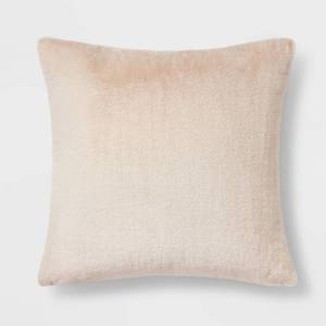 lot 1693 image: Oversized Faux Rabbit Fur Square Throw Pillow Neutral - Threshold Cozy Decorative Cushion for Indoor Use - Retail $25