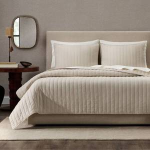 lot 1694 image: Jeremiah Brent Home 3pc FullQueen Channel Rice Stitch Gauze Quilt Set Beige - Retail $89