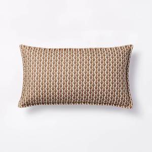 lot 1702 image: Oblong Wood Block Floral Decorative Throw Pillow CamelMauve - Threshold designed with Studio McGee Rayon & Linen, Indoor Use - Retail $25