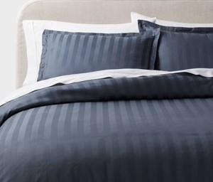 lot 1714 image: 3pc Luxe Striped Damask Duvet Cover and Sham Set Dark Teal Blue - Threshold Cotton, 300 Thread Count, OEKO-TEX Certified