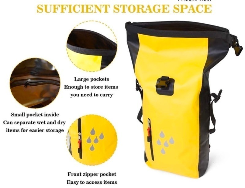 lot 5111138 image: thovorrnl 25L Waterproof Dry Bag Backpack, Heavy Duty Roll Top Floating Dry Bags for Kayaking Swimming Hiking Beach Boating, Yellow - Retail $25
