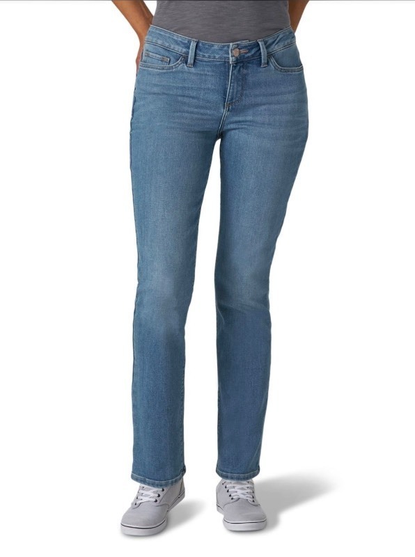 lot 5113090 image: Lee Womens Secretly Shapes Stretch Denim Five Pocket Jean - Size 2 Medium Straight Leg Regular Fit - Retail $38