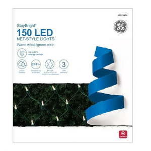 lot 12705 image: GE StayBright 150-Count Warm White LED Net-Style Christmas Lights 6ft X 4ft