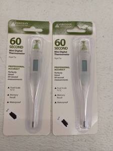 lot 12709 image: Veridian Healthcare 60 Second Digital Thermometer, 2 Pack