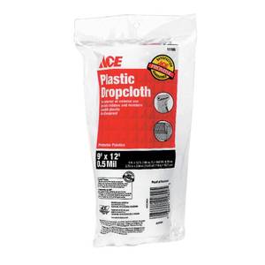 lot 12737 image: Ace Medium Weight Plastic Drop Cloth 9 ft. W x 12 ft. L x 0.5 mil, 2 Pack