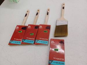 lot 12807 image: 3 Inch Paint Brush Set - 4 Trim Brushes with Wood Handles, Lot of 4