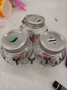 lot 12822 image: Kilner Mason Jars with Metal Lids, Lot of 3