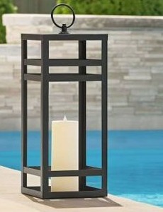 lot 12869 image: Becki Owens 28 Inch Black Metal Lantern with Flameless Pillar Candle