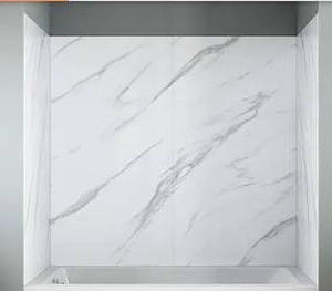 lot 12874 image: Streamline DSH-1140-106 32 in. L x 60 in. W x 55 in. H 4-Piece Glue-Up Alcove Bathtub Wall Surround in White Marble Finish