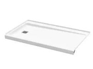 lot 12878 image: Bootz Industries ShowerCast 60 in. L x 36 in. W Alcove Shower Pan Base in White with Square Chrome Left Drain