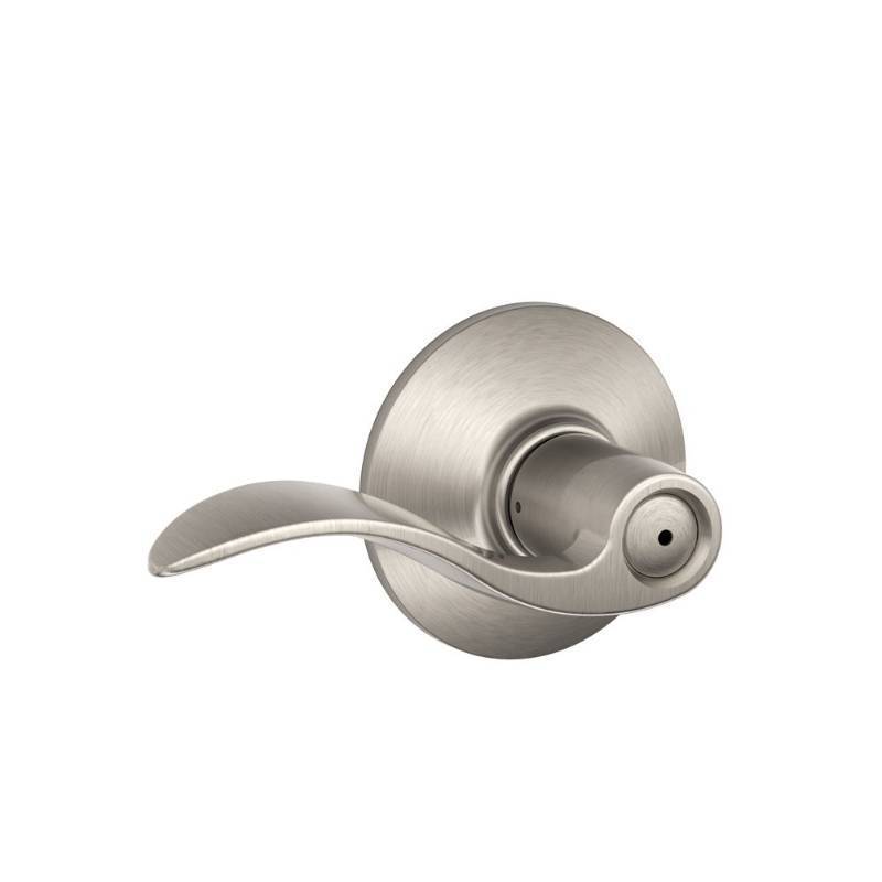 lot 56397 image: Schlage F40 ACC 619 Accent Door Lever, Bed & Bath Privacy Lock, Satin Nickel - Retail $30