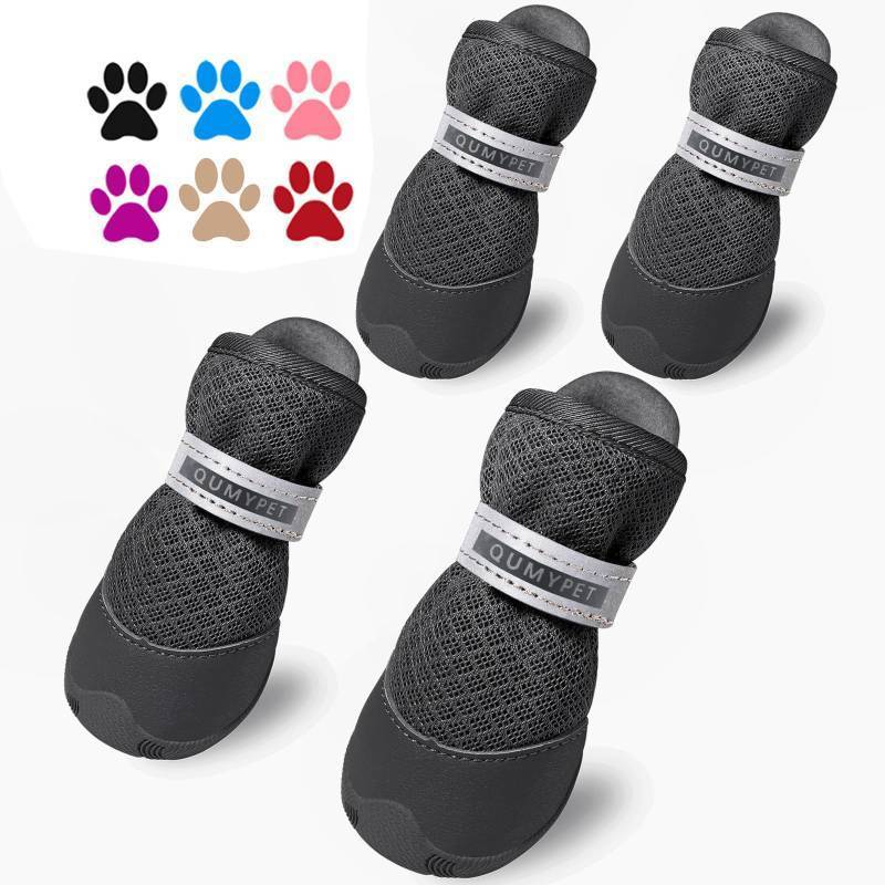 lot 56408 image: 4PCS Dog Shoes for Small Dogs, Hot Pavement Summer Puppy Dog Boots & Paw Protectors with Soft Anti-Slip Rubber Sole, Mesh Breathable Dog Booties for Hardfloors, Walking Running Black Size 3 - Retail $22