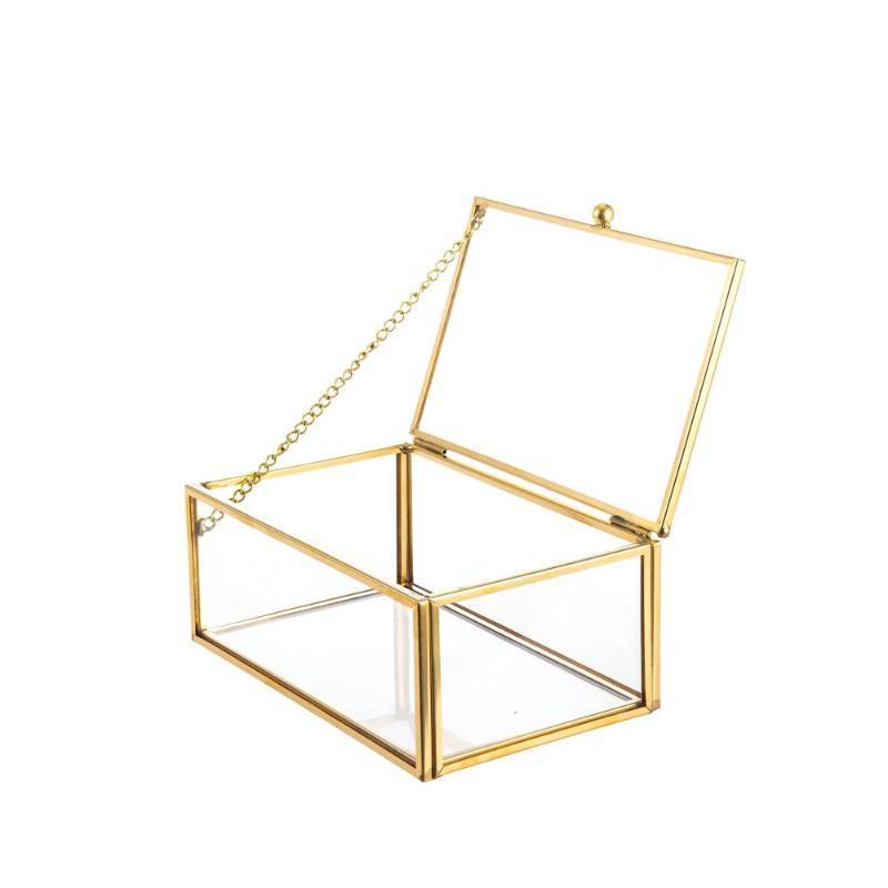 lot 56417 image: Gold Glass Keepsake Box Jewelry Trinket Box Vanity Rings Earrings Box Organizer Cards Photo Display Case Decorative Box with Lid for Home Deco Dresser Tabletop��5.7 x 3.54 x 2.36 inch�� - Retail $19