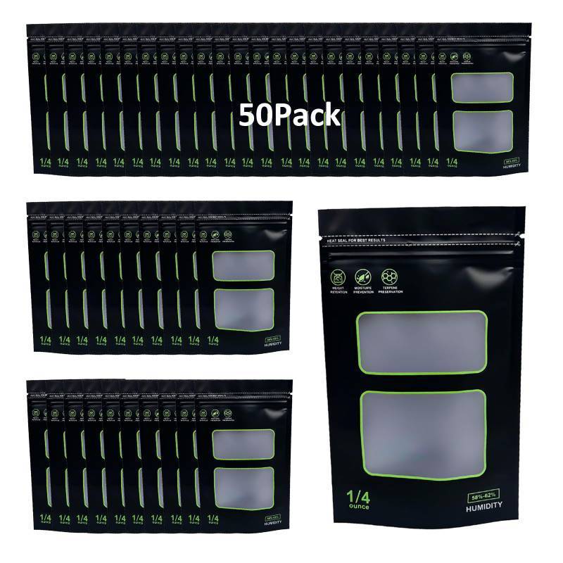 lot 56455 image: 14 OZ Storage Terp Bags - 58%-62% RH 2-Way Humidity Control Resealable Bags for Curing & Storage 25 PCS - Retail $45