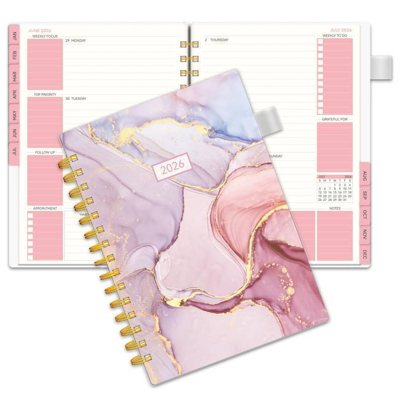 lot 56456 image: 2026 Planner -Weekly and Monthly Planner, Calendar Planner 2026 for Women, AIMPEAK Weekly Planner 2026 with Tabs, Jan. 2026 - Dec. 2026, Pen Loop, Pink Marble, 5.5 x 8.5 - Retail $9