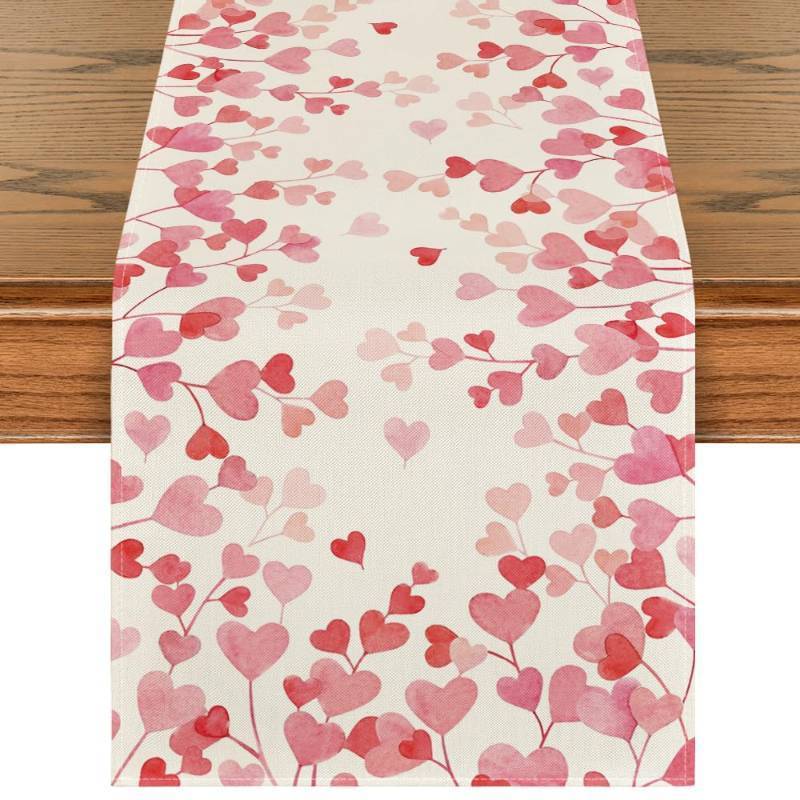 lot 56466 image: Mode Pink Love Valentines Table Runner, Anniversary Wedding Kitchen Dining Table Decoration for Home Party Decor 13x72 Inch - Retail $12