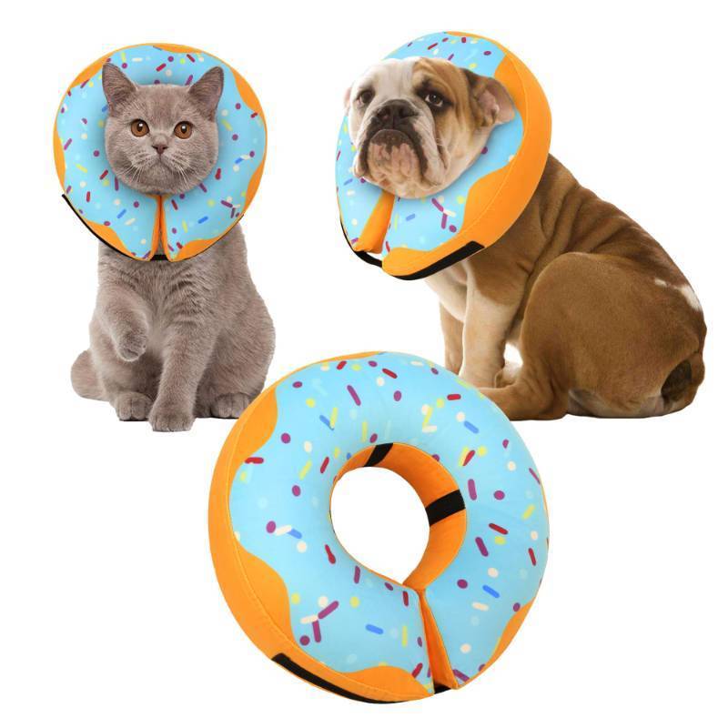 lot 56467 image: Recovery Donut Collar for Dogs & Cat, Inflatable Dog Cone Collar Alternative After Surgery, Soft Cone for Large Medium Small Dog, Adjustable Pet Neck Donut(Blue,Large) - Retail $20