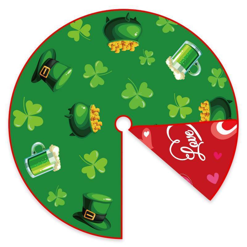 lot 62405 image: St Patricks Day Tree Skirt St Patricks Day Decorations 36 Reversible Shamrock Double Sided Print Mat for Trees Decor Holiday Party Garden Indoor Home Decorations - Retail $13