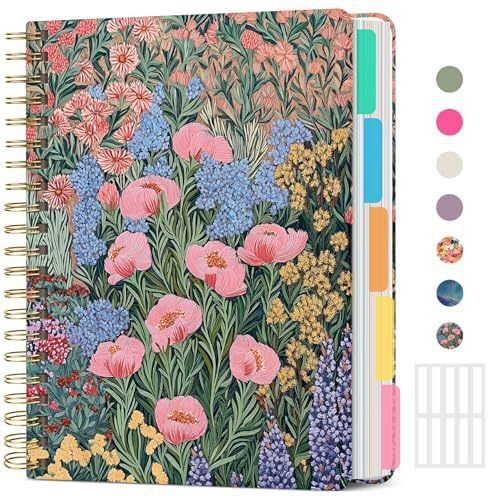 lot 62415 image: Hardcover Spiral Journal Notebooks for Work With Removable Dividers & Tabs, 8.5x11 5 Subject Notebook for Note Taking & Organizer, A4 College Ruled Lined Journal for Women & Writing, Blooming Symphony, 280 Pages - Retail $23