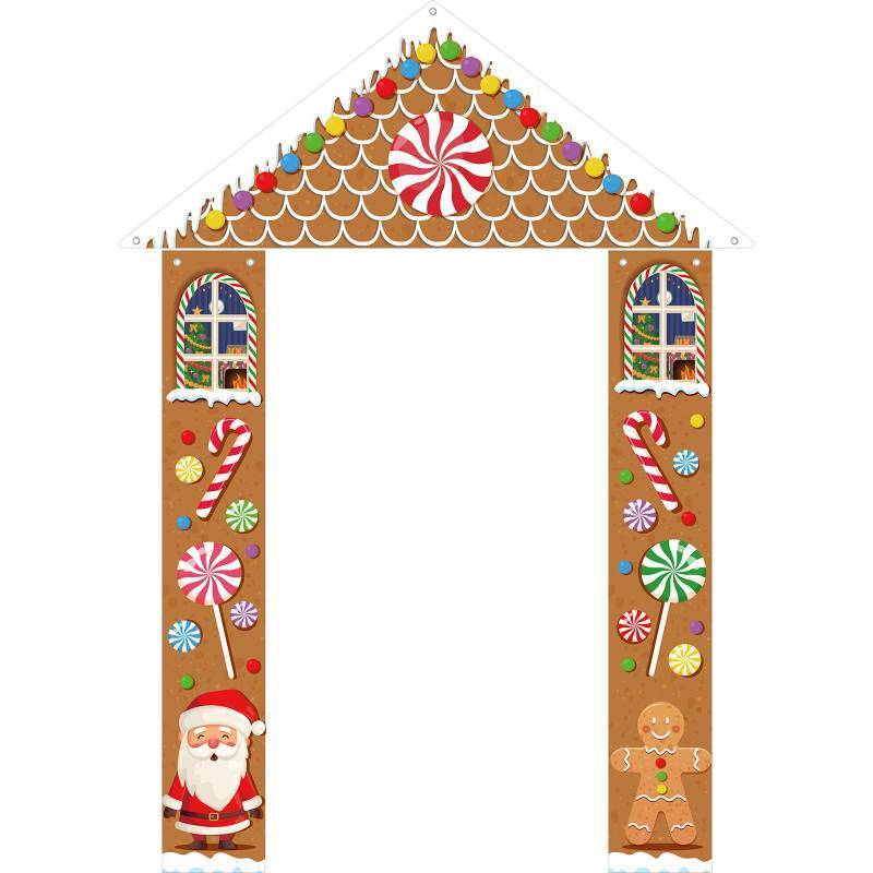 lot 62435 image: 71 Inch 3 Pcs Christmas Door Decorations for Classroom Gingerbread Party Porch Banner Merry Wrap Door Banner Xmas Cover for Classroom Home(Stylish Style) - Retail $16
