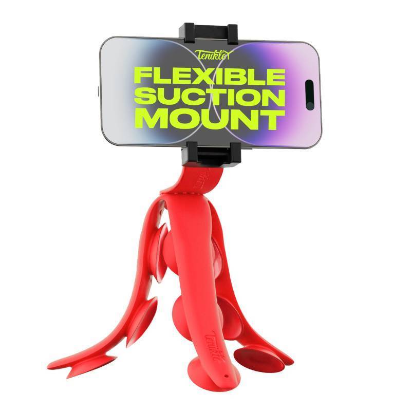 lot 62442 image: PRO Volcano Red - Flexible Tentacle Tripod for Mobile Phone and Action Camera GoPro, Insta360, DJI Osmo, Bendable Suction Cup Camera Mount & Holder, iPhone & Android Compatible - Retail $25