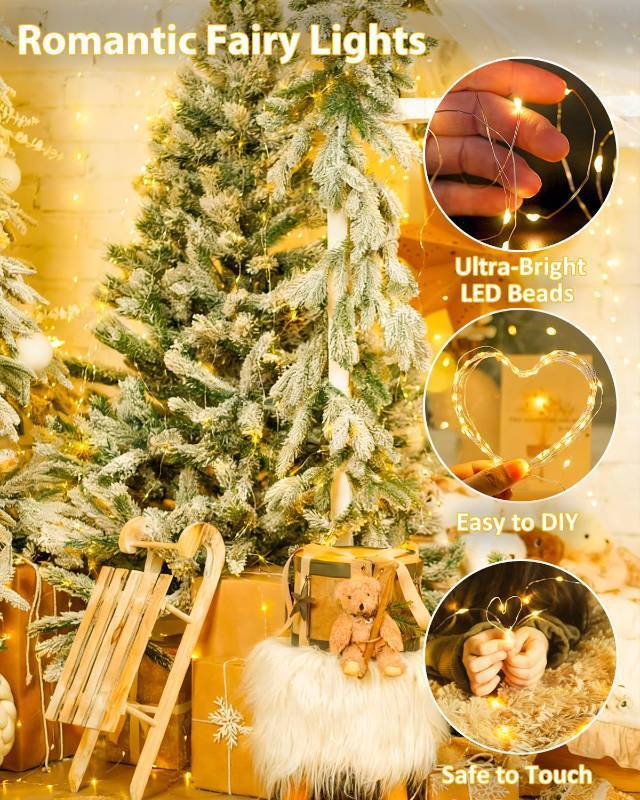 lot 62452 image: 2 Pack 60 LED Fairy Lights Battery Operated with Timer, 20FT Waterproof Twinkle Lights Indoor Outdoor, Cuttable String Lights for Bedroom, Wedding, DIY, Centerpiece, Christmas Decorations (Warm White) - Retail $18