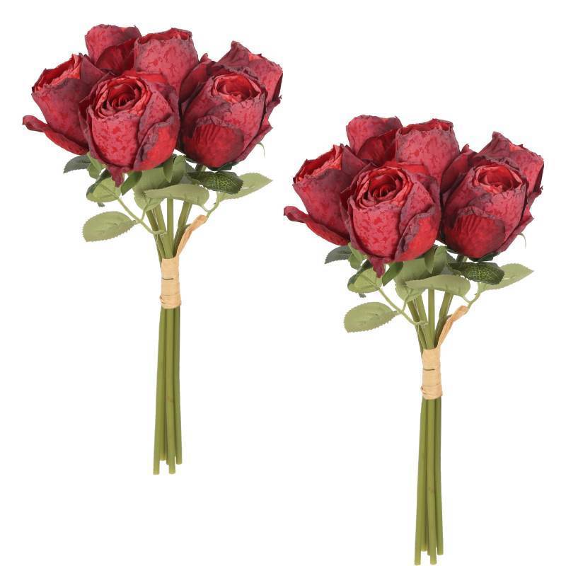 lot 62453 image: Fake Artificial Flowers Bouquet for Decoration 2PCS Real Touch Roses Hydrangea Flower Arrangements 12 Heads Faux Flower for Home Table Vase Wedding Centerpiece DIY Craft Decor(Red) - Retail $20