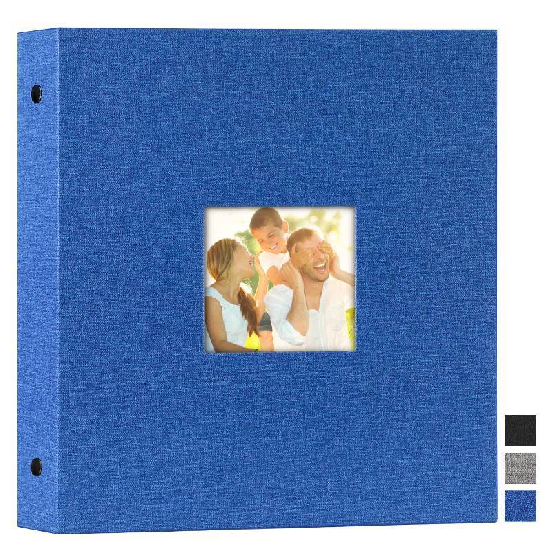 lot 62458 image: Photo Album 8x8, Linen Hard Cover Acid Free Slip Slide in Photo Albums Sleeves Holds 50 Top Load Vertical Only 8x8 Pictures (Blue) - Retail $10