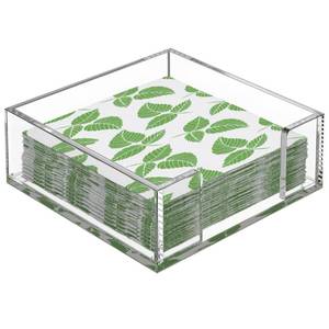 lot 45932 image: Acrylic Cocktail Napkin Holder for Table, Clear Guest Towel Holder, Beverage Buffet Paper Napkin Caddy for Bar, Party, Dinner, Kitchen & Dining Room, Bathroom, Perfect for 5 x 5 inches Napkins - Retail $13