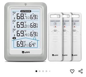 lot 45934 image: Indoor Outdoor Thermometer Wireless, 4.5 Inch Display Digital Hygrometer Thermometer Temperature Humidity Monitor with 330ft Range Sensor and Adjustable Backlight - Retail $25