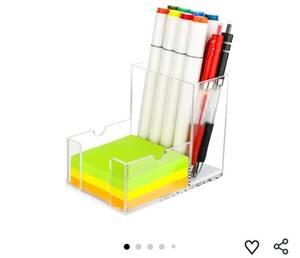lot 45942 image: Sticky Note Holder, Crystal Clear Acrylic Pen and Sticky Note Dispenser for 3x3 Inches Note Pads, Simple Phone Stand for Office Home School Dorm Room Desk Organizer(No Pads) (1) - Retail $12