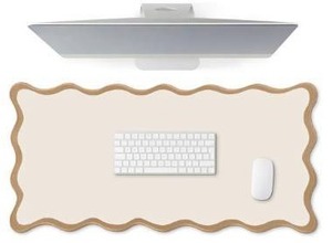 lot 45947 image: Scalloped Desk Mat Large Scalloped Piping Cute Desk Mat Aesthetic Preppy Table Pad Large Nonslip Pad with Edge Stitching Waterproof Gaming(Beige,31.5 x 15.75 Inches) - Retail $15