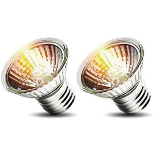 lot 45948 image: 2-Pack 50W UVA Bulbs, Light Turtle Heat Lamp for Reptiles and Amphibian Tanks, Terrariums and Cages, Fit E26 Heat Reptile Lamp, Works with Various Lamp Fixtures for Lizards, Snakes, Turtles - Retail $6