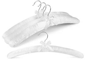 lot 45952 image: 17 Inch Satin Padded Hangers for Women, 4 Pack Heavy Duty Silk Hangers with Swivel Hooks, No Shoulder Bump Thick Foam Hangers for Sweater, Wedding Dress, Coat & Delicate Cashmere - Retail $13