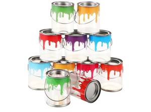 lot 45956 image: 24 PCS Plastic Empty Paint Cans Buckets with Metal Lids - PVC Mini Paint Cans, 8 Colors Ideal for Art Parties Weddings Birthdays Picnics - Retail $25