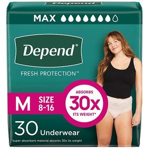 lot 45957 image: Depend Fresh Protection Adult Incontinence & Postpartum Underwear for Women - Maximum Absorbency - M - Blush - 30ct - Retail $24