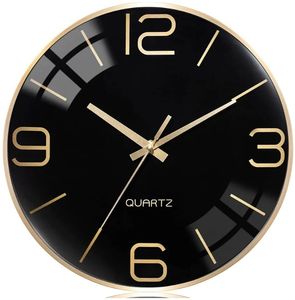 lot 45962 image: 12 Inch Silent Modern Wall Clocks Battery Operated, Wall Clock for Living Room Decor, Gold Metal Frame Clock. SECOND HAND HAS FALLEN OFF. - Retail $20