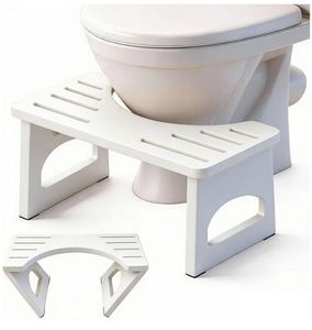 lot 45966 image: Foldable Toilet Stool, 7 Inch Poop Stool for Bathroom, Bamboo Toilet Stool Squat Adult, Collapsible Squatting Potty Stool with Non-Slip Strip. SEE PHOTO FOR CRACKS - Retail $23