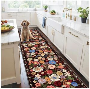lot 45973 image: Kitchen Rug 2x6, Washable Runner Rugs with Rubber Backing Soft Floral Carpet Runner for Hallways, Kitchen, Laundry, Bedroom, Bathroom (2 x 6) - Retail $28