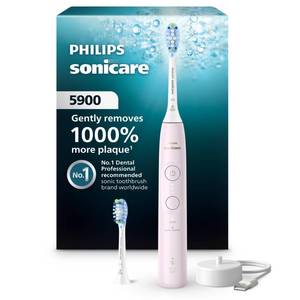 lot 2502 image: Philips Sonicare 5900 Series Electric Toothbrush - Next-Generation Sonicare Technology, Pressure Sensor, 6 Brushing Settings, SmarTimer, BrushPacer, 21-Day Runtime, Light Pink, Model HX713202 - Retail $90