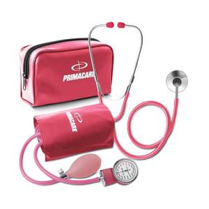 PrimaCare Medical DS-9197-PK Professional Classic Series Manual Adult Size Blood Pressure Kit, Emergency Bp kit with Stethoscope and Portable Leatherette Case, Nylon Cuff, Pink - Retail: $16