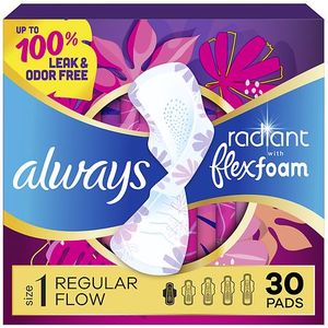 lot 2541 image: Always Radiant Regular Absorbency Pads with Wings - Scented - Size 1 - 30ct