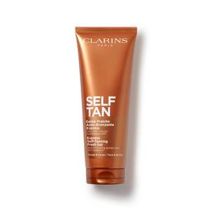 lot 2596 image: Clarins NEW Self-Tanning Gel  Quick Drying Self Tanner for Face and Body  Buildable, Streak-Free, Long-Lasting, Natural, Sun-Kissed Glow  24H Hydration Contains Aloe Vera & Glycerin  4.5 Ounces - Retail $40