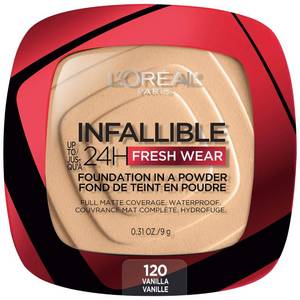 lot 2618 image: LOreal Paris Makeup Infallible Fresh Wear Foundation in a Powder, Up to 24H Wear, Waterproof, Vanilla, 0.31 oz. - Retail $15