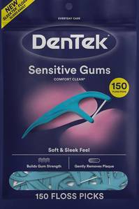 lot 2619 image: DenTek Comfort Clean Sensitive Gums Floss Picks, Soft &amp Silky Ribbon, 150 Count&nbsp&nbsp