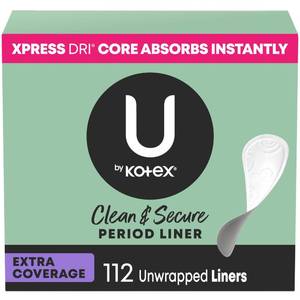 lot 2730 image: U by Kotex Panty Liners, Clean & Secure, Light Absorbency, Extra Coverage, 112 Count - Retail $19