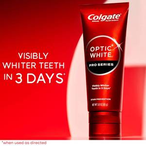 lot 2739 image: Colgate Optic White Pro Series Stain Prevention Hydrogen Peroxide Toothpaste, Teeth Whitening Toothpaste, Effectively Removes Tea, Coffee, and Wine Stains, Enamel-Safe for Daily Use, 3.0 oz