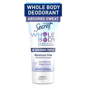 lot 2751 image: Secret Whole Body Deodorant Dry Feel Cream  Absorbs Sweat for Women, Completely Clean Scent, Aluminum Free Deodorant, 72 HR Odor Protection, 3.0 oz - Retail $15